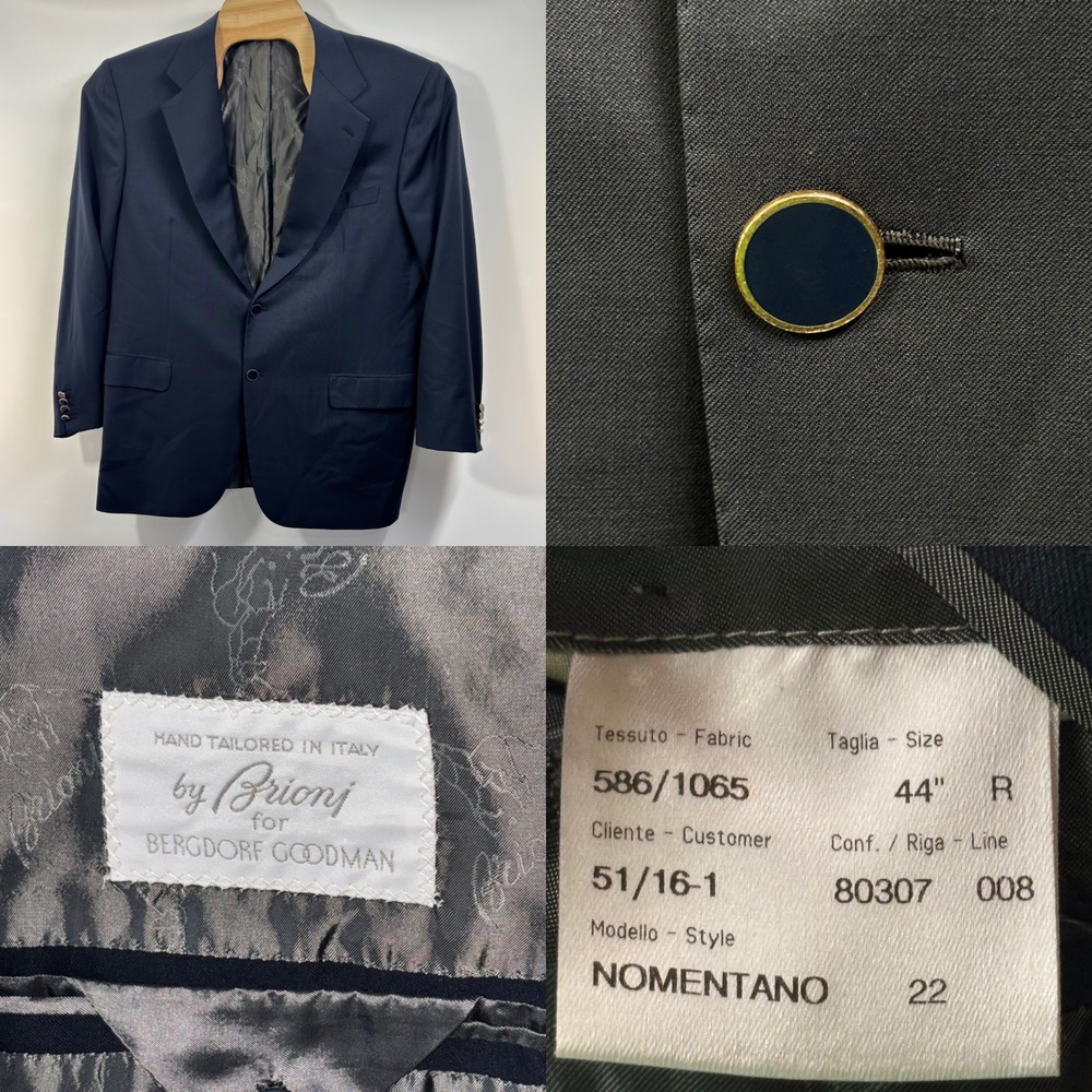Brioni Bergdorf Goodman Nomentano 22 44R Navy Wool Sport Coat Blazer Flawed